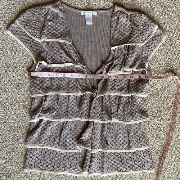 Design History sweater ruffle front cardigan taupe cream Medium - Picture 9 of 13